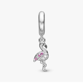Sølv charm til sølvarmbånd eller 4 mm slim læderarmbånd, Flamingo fra Christina Jewelry