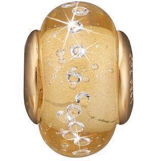 Christina Collect forgyldt sølv gyldent glas charm til læderarmbånd, Golden Topaz Globe med blank overflade, model 630-G155