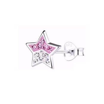 Stjerne ørestikker i sterling sølv med pink og hvide zirkonia og emalje fra Guld & Sølv Design