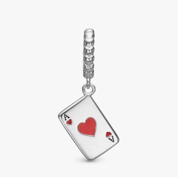 Sølv charm til sølvarmbånd eller 4 mm slim læderarmbånd, Ace of Hearts fra Christina Jewelry