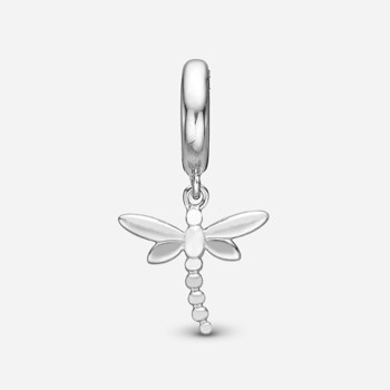 Sølv charm til sølvarmbånd eller 4 mm slim læderarmbånd, Dragonfly fra Christina Jewelry