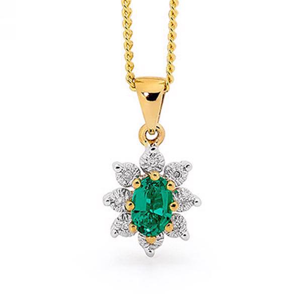 Klassisk smaragd vedhæng med 8 diamanter