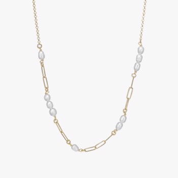 Links and Pearls halskæde i forgyldt sølv fra Christina Jewelry