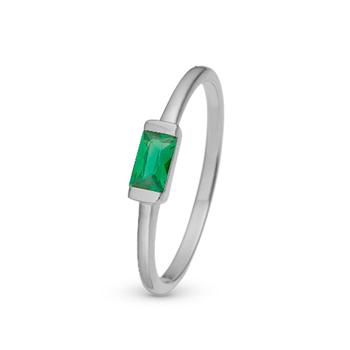 sterling sølv  ring  Green Single Baguette Fingerring med grøn sten fra Christina Jewelry, str 57