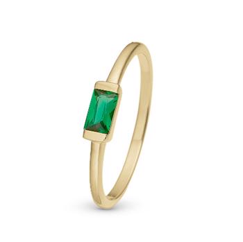 forgyldt sterling sølv  ring  Green Single Baguette Fingerring med grøn sten fra Christina Jewelry, str 57