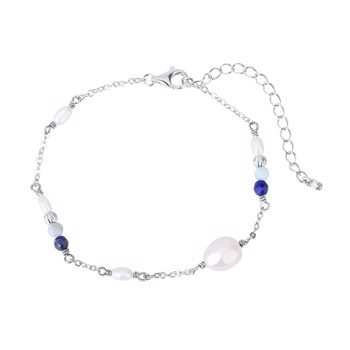 Anabell Sølv armbånd med perler og blå sten fra Danske Wioga