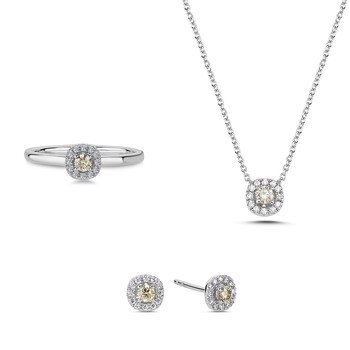 14 kt hvidguld smykkesæt, Champagne serien fra Nuran med ialt 0,64 ct diamanter