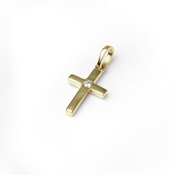 Guld & Sølv design guld vedhæng, Cross med blank overflade, 9 x 13 mm (uden øsken)
