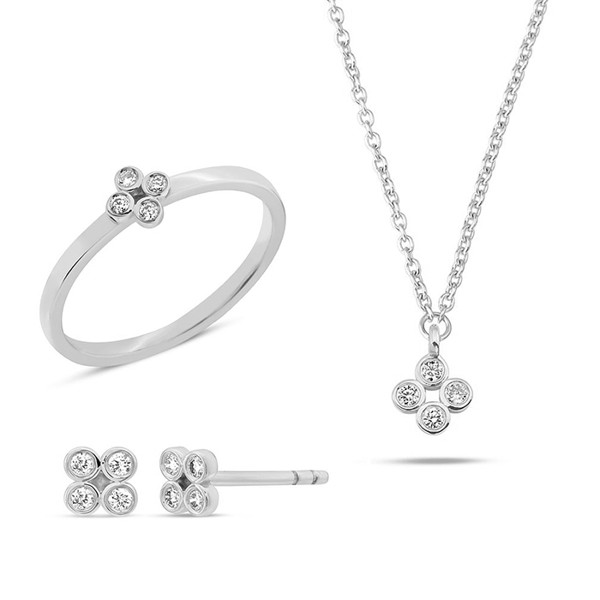 14 kt hvidguld smykkesæt, Olivia serien fra Nuran med ialt 0,16 ct diamanter