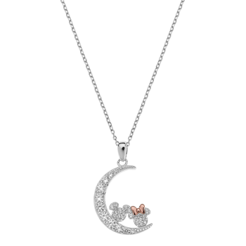 Disney Design's Sølv halskæde, måne med Minnie & Mickey