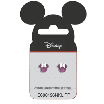 Stål ørestik Disney Minnie Mouse med lyserød ansigt og stål sløjfe