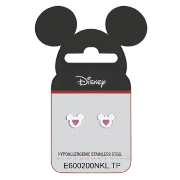 Stål ørestik Disney Minnie Mouse med lyserød hjerte i midten