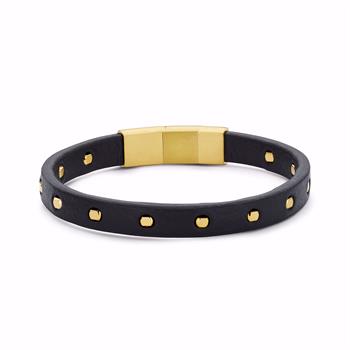 Frank1967 sort læder armbånd med IP guld