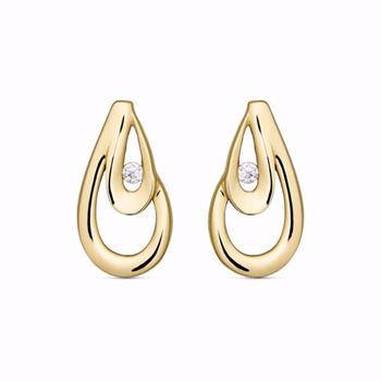 Guld & Sølv Design teardrop ørestikker i 8 kt guld med zirkonia