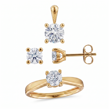 14 kt guld smykkesæt, Luxury Solitaire serien fra Siersbøl med ialt 2,10 ct Labgrown diamant