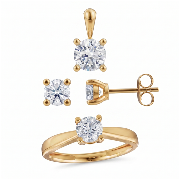 14 kt guld smykkesæt, Luxury Solitaire serien fra Siersbøl med ialt 2,10 ct Labgrown diamant