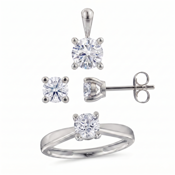 14 kt hvidguld smykkesæt, Luxury Solitaire serien fra Siersbøl med ialt 1,50 ct Labgrown diamant