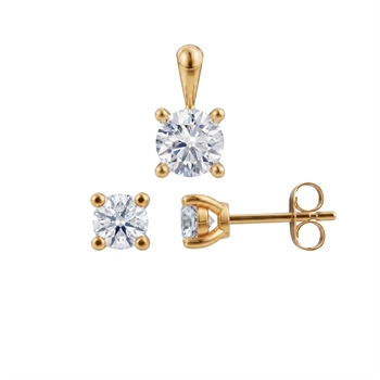 14 kt guld smykkesæt, Luxury Solitaire serien fra Siersbøl med ialt 1,40 ct Labgrown diamant