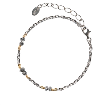 San - Links of Joy's Bracelet & Necklace - Rhodium/Goldplated w. Antracit Raw Diamonds 42+8cm