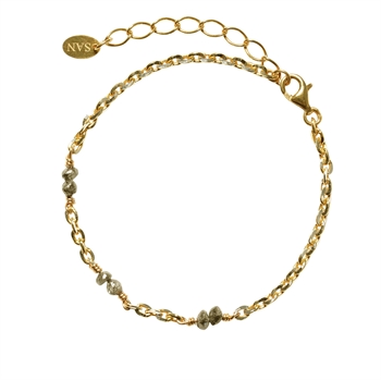 San - Links of Joy's Bracelet & Necklace - Goldplated w. Antracit Raw Diamonds 16+4cm