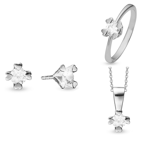14 kt hvidguld smykkesæt, Mary serien by Aagaard med ialt 3,00 ct labgrown diamanter