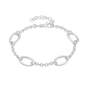 Smukt og moderne armbånd i rhodineret sølv med ovale led og kæde imellem fra Støvring Design