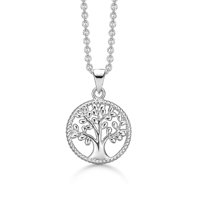 blank sterling sølv Halskæde med Livets Træ med blank fra Støvring Design