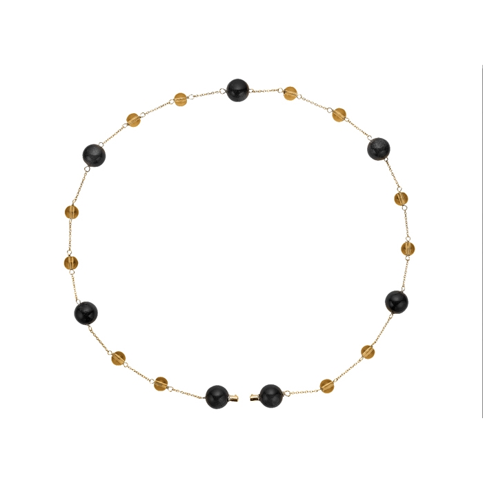 1680-C-02G, forgyldt Connection Halskæder Obsidian & smoke quartz Christina Jewelery