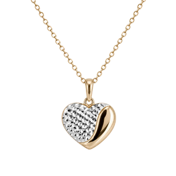 Aagaard Textured hjertevedhæng i 8 karat guld med forgyldt kæde 45 cm