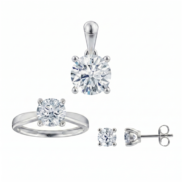 14 kt hvidguld smykkesæt, Luxury Solitaire serien fra Siersbøl med ialt 3,00 ct Labgrown diamant