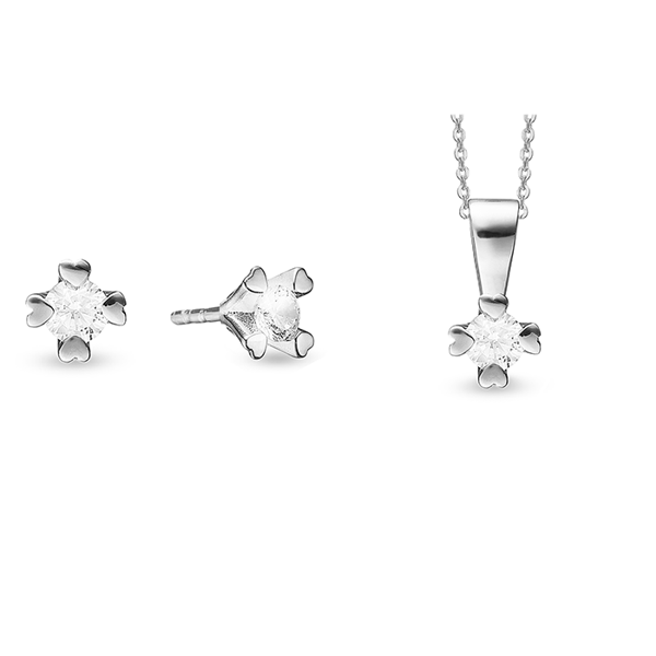 8 & 14 kt hvidguld smykkesæt, Mary serien by Aagaard med ialt 3 x 0,03 til 1,00 ct labgrown diamanter