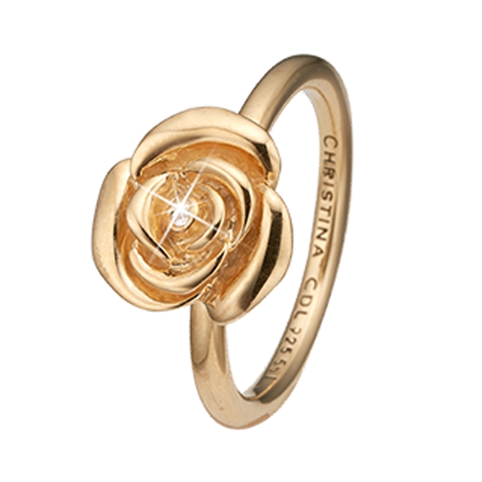 Passiv henvise hver 2.19.B, 925 sterling sølv Collect fingerringe Topas Rose Forgyldt nydelig  ring med detaljeret rose fra Christina Collect