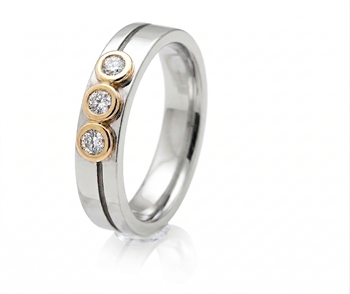 Randers Sølv damering med zirkonia og 14 kt guld