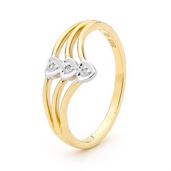 Guld hjerte ring med 3 stk 0,005 ct diamant