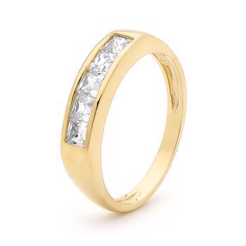 Alliance Guld ring med 5 x 3x3 mm zirkonia - ringmål 56