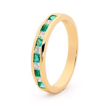 9 kt. gulds ring med zirkonia og syntet smaragd