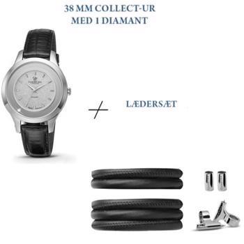 310SWBL , Christina Design London Collect kampagne dameur med Magic glitter urskive og sort læder armbåndssæt