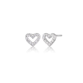 Hjerte øreringe med glimtrende zirkoner i sølv fra Blicher Fuglsang