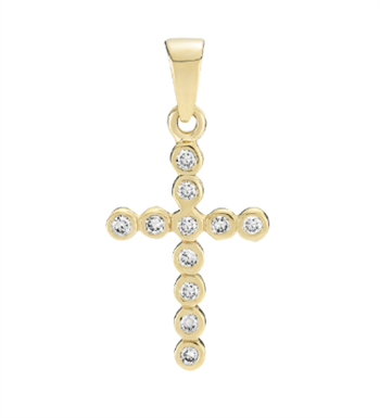 14 kt guld kors med diamanter, 15 x 11 mm fra Lund Copenhagen