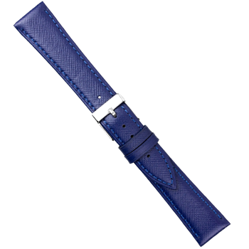 Urrem i blå Saffiano skind føres i 14-20mm, her 22 mm fra Romenta