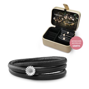 Christina Collect Classic 6 mm læderarmbånd med sølv Marguerite charm