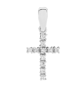 14 kt hvidgulds kors med diamanter, 13 x 9 mm fra Lund Copenhagen
