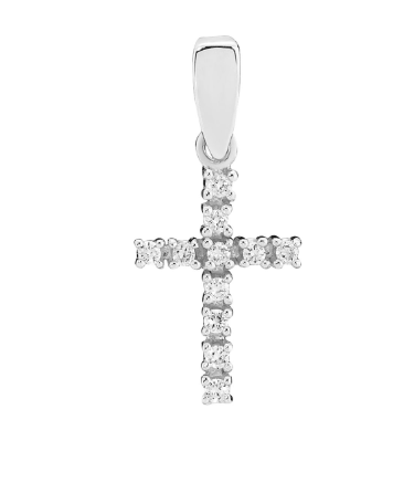 14 kt hvidgulds kors med diamanter, 13 x 9 mm fra Lund Copenhagen
