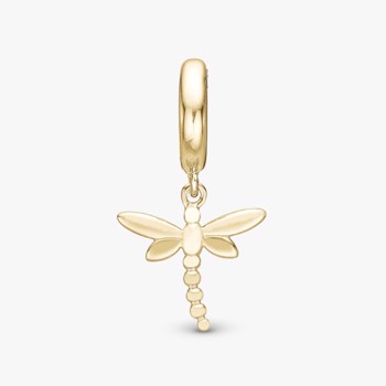 Forgyldt charm til sølvarmbånd eller 4 mm slim læderarmbånd, Dragonfly fra Christina Jewelry