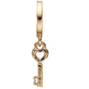 Christina Collect forgyldt sølv nøgle med hjerte charm til læderarmbånd, Key to my Heart med blank overflade, model 610-G19