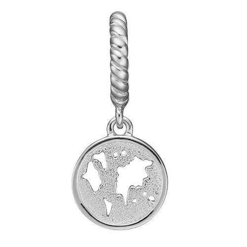 Image of blank sølv mini medaljon med jorden til læderarmbånd The World med blank overflade fra Christina Collect