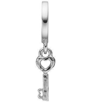 Christina Collect sølv nøgle med hjerte charm til læderarmbånd, Key to my Heart med blank overflade, model 610-S19