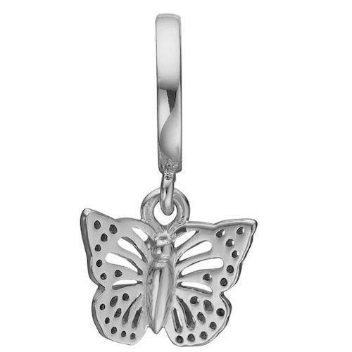 Image of blank sølv sommerfugle hænge charm til læderarmbånd Butterfly in the sky med blank overflade fra Christina Collect