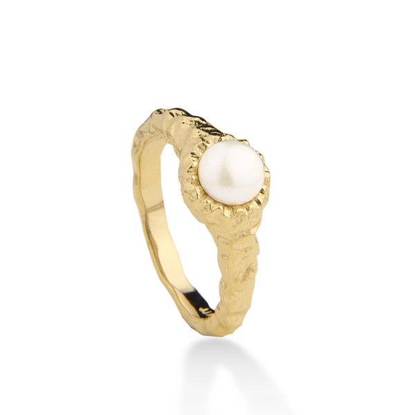 I AM GOLD - Forgyldt ring med perle, fra Jeberg (str 58)