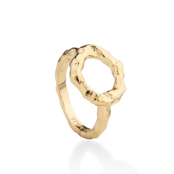 Forgyldt assymetrisk cirkel ring - Circle of Love, fra Jeberg (str 62)